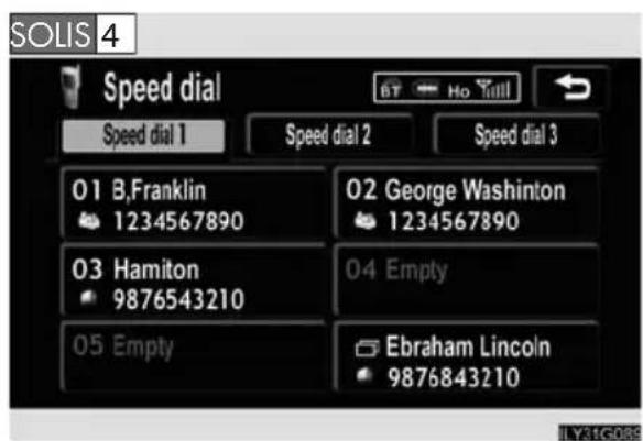 SOLIS 4 Speed dial 67 Ho Yull Speed dial 1 Speed dial 2 Speed dial 3 01 B,Franklin 1234567890 02 George Washinton 1234567890 03 Hamiton 9876543210 04 Empty 05 Empty Ebrahim Lincoln 9876843210