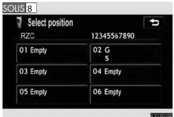 SOLIS 8 Select position RZC 12345567890 01 Empty 02 G 5 03 Empty 04 Empty 05 Empty 06 Empty
