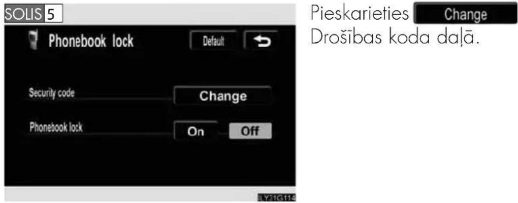 SOLIS 5 Phonebook lock Default Security code Change Phonebook lock On Off Pieskarieties Change Drošības koda dalā. LY31G114