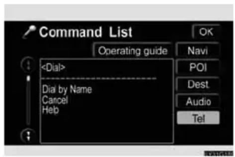 SOLIS 1 Pēc runas slēdža piespiešanas, piesiediet Helpārādās Operating Guide (Vadības pamācības) ekrāns, piespiediet Command list.