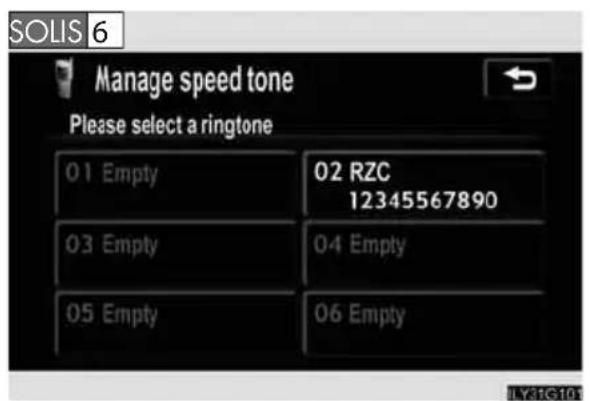 SOLIS 6 Manage speed tone Please select a ringtone 01 Empty 02 RZC 12345567890 03 Empty 04 Empty 05 Empty 06 Empty
