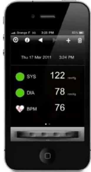 Orange F 10 3:25 PM Thu 17 Mar 2011 3:24 PM SYS 122 mmHg DIA 78 mmHg BPM 76