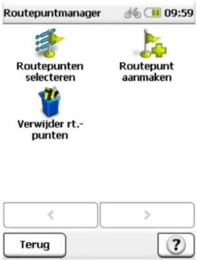 Routepuntmanager 09:59 Routepunten selecteren Verwijder rt.- punten Routepunt aanmaken Terug