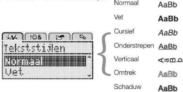 Tekststijlen Vet Normaal AaBb Vet AaBb Cursief AaBb Onderstrepen AaBb Verticaal <ωmΩ Omtrek AaBb Schaduw AaBb