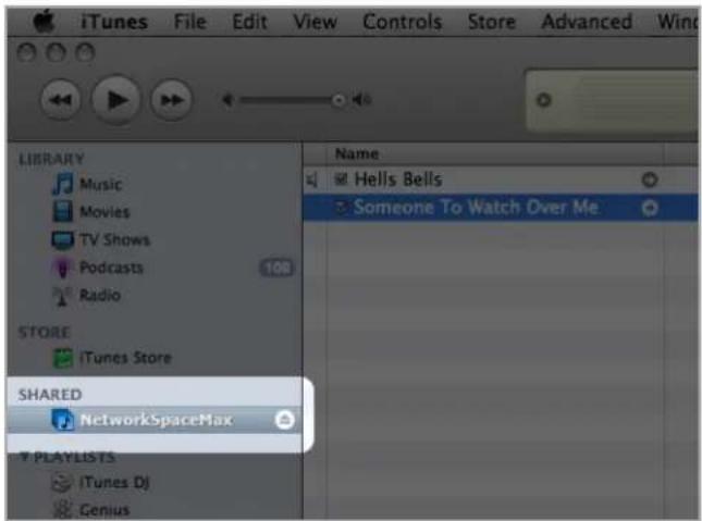 iTunes File Edit View Controls Store Advanced Wind LIBRARY Music Movies TV Shows Podcasts Radio STORE iTunes Store SHARED NetworkSpaceMax PLAYLISTS iTunes Dj Genius Name Hells Bells Someone To Watch Over Me
