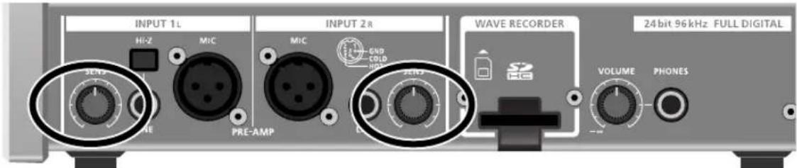 INPUT 1L HI-2 MIC PRE-AMP INPUT 2R MIC GND COLD VOLUME PHONES WAVE RECORDER 24bit 96 kHz FULL DIGITAL