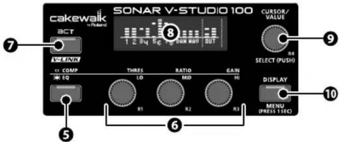 cakewalk + Poland SONAR V-STUDIO 100 ACT VLINK COMP EQ THRES LO RATIO MID GAIN H1 R1 R2 R3 CURSOR/ VALUE R4 SELECT (PUSH) DISPLAY MENU (PRESS 1SEC) 7 9 10 5 6