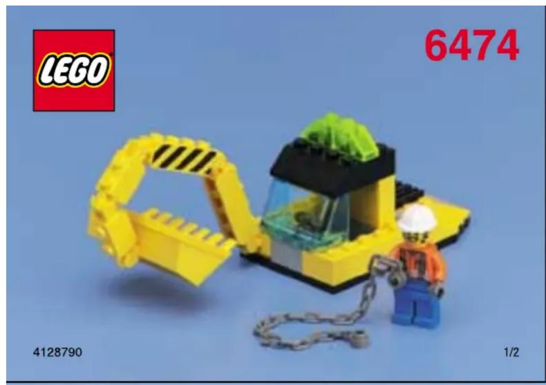 LEGO toy with a yellow excavator and chain link, no visible text or symbols on the main subject.