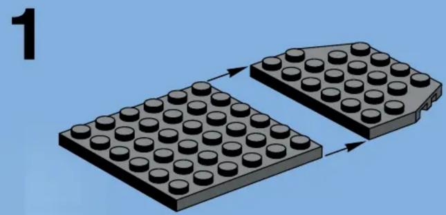 Two LEGO base plates with circular holes, arranged in a split pattern (no text or symbols)