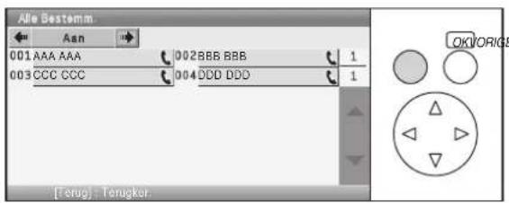 Alle Bestemm Aan 001 AAA AAA 002BBB BBB 1 003 CCC CCC 004DDD DDD 1 OKORIGE [Terug] Terugkor