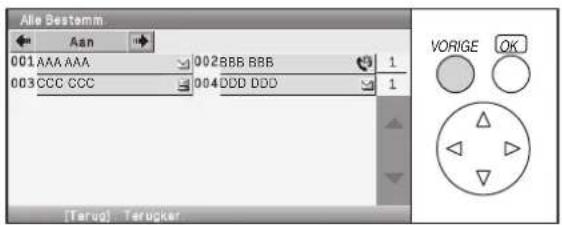 Alle Bestemm Asn 001 AAA AAA 002BBB BBB 1 003 CCC CCC 004DDD DDD 1 [VORIGE OK] [Terug] Terugker