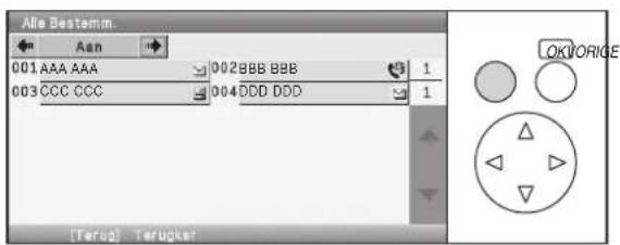 Alle Bestemm. Aan 001 AAA AAA 002BBB BBB 1 003 CCC CCC 004DDD DDD 1 [Terug] Terucker OKORIGE