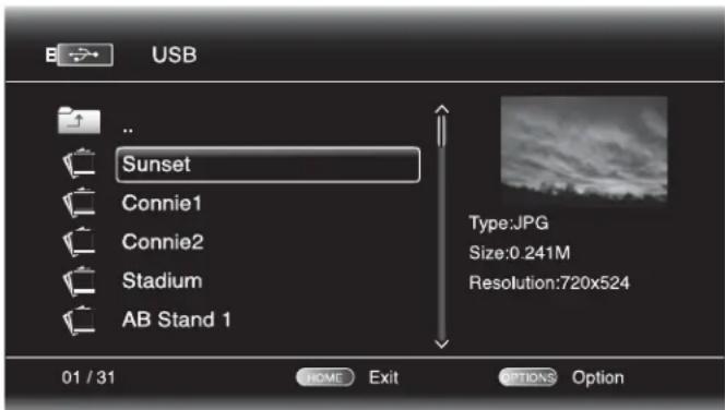 USB .. Sunset Connie1 Connie2 Stadium AB Stand 1 01 / 31 Home Exit Options Option Type:JPG Size:0.241M Resolution:720x524