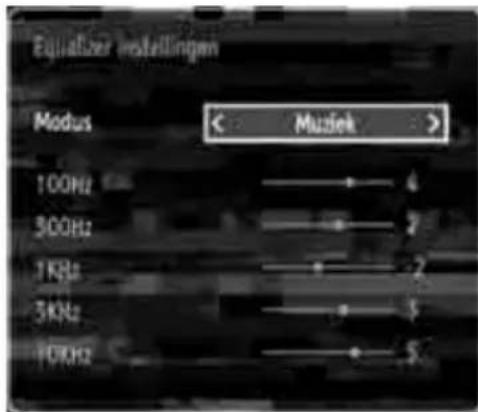 Equalizer instellingen Modus < Musiek > 100Hz ———— 4 300Hz ———— 2 1kHz ———— 2 3kHz ———— 5 10kHz ———— 5
