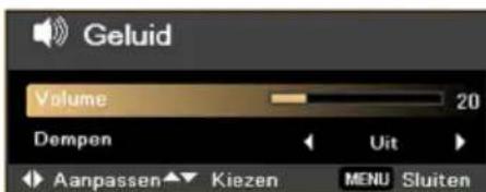 Geluid Volume 20 Dempen Uit Aanpassen Kiezen MENU Sluiten