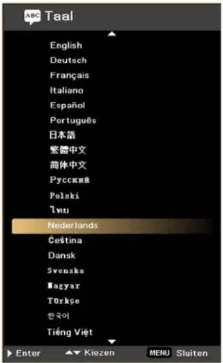 ABC Taal English Deutsch Français Italiano Español Português 日本語 繁體中文 簡体中文 Pyccknä Polski Tnu Nederlands Čeština Dansk Svenska Magyar Türkçe 한국어 Tiếng Việt Enter ▼ Kiezen MENU Sluiten