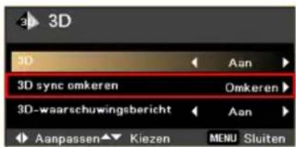 3D 3D sync omkeren Omkeren 3D-waarschuwingsbericht Aanpassen Kiezen MENU Sluiten