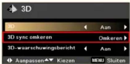 3D 3D sync omkeren Omkeren 3D-waarschuwingsbericht Aan Aanpassen Kiezen MENU Sluiten