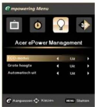 Empowering Menu Acer ePower Management ECD modulus Grote hoogte Automatisch uit Uit Uit Uit Auspassen Kierzen MENU Starters