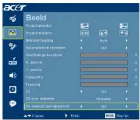 acer Beeld Project mode Project location Reoverhouding Automaticke keystone Handmalige keystone H. positie V. positie Frements Tracking ID ID sync onksten ID-waatschugwingsbericht Ldt Klezos Enter Mend Sluiten