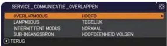 SERVICE_COMMUNICATIE_0VERLAPPEN OVERLAPMODUS HOOFD LAMPMODUS TEGELJK INTERMITTENT MODUS NORMAAL SUB-INGANGSBRON HOOFDEENHEID VOLGEN TERUG