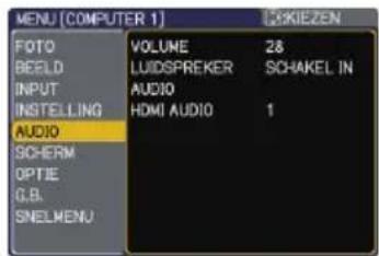 MENU [COMPUTER 1] VOLUME 2& BEELD LUIDSPREKER SCHAKEL IN INPUT AUDIO HDMI AUDIO 1 INSTELLING AUDIO SCHERM OPTIE G.B. SNELMENU