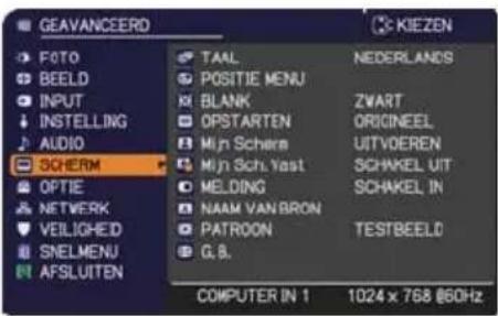 GEAVANCEERD FOTO BEELD INPUT INSTALLING AUDIO SCHERM OPTIE NETWERK VEILIGHED SNELMENU AFSLUITEN TAAL POSITIE MENU KH BLANK OPSTARTEN Mijn Scherm Mijn Sch. Yast MELDING NAAM VAN BRON PATROON G.B. NEDERLANDS ZVART ORICINEEL UITVOEREN SCHAKEL UIT SCHAKEL IN TESTBEELD COMPUTER IN 1 1024 x 768 @60Hz