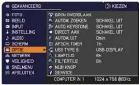 GEAVANCEERD FOTO BEELD INPUT INSTALLING AUDIO SCHERM OPTIE NETWORK VELIGHED SNELMENU AFSLUITEN BRON OVERSLAAN AUTOM.ZOEKEN AUTO KEYSTONE DIRECT AAN AUTOM.LUT AFSCH.TIMER USB TYPE 8 LAMPTLID FILTERTIJD MUN KNOP SERVICE COMPUTER IN 1 1024 x 768 @60Hz KIEZEN SCHAKEL UIT SCHAKEL UIT SCHAKEL UIT Omin USB-DISPLAY 6h 6h 1h