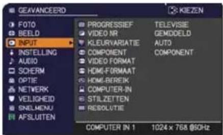 GEAVANCEERD FOTO BEELD INPUT INSTALLING AUDIO SCHERM OPTIE NETWORK VELEGHEID SNELMENU AFSLUITEN PROGRESSIEF VIDEO NR KLEURVARIATIE COMPONENT VIDEO FORMAT HOME-FORMAAT HOMLEREIK COMPUTER-IN STILZETTEN RESOLUTIE TELEVISIE GEMDEELD AUTO COMPONENT COMPUTER IN 1 1024 x 768 @50Hz
