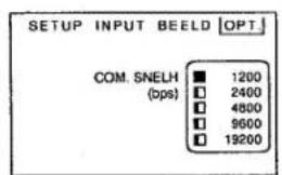 SETUP INPUT BEELD OPT COM. SNELH 1200 (bps) 2400 4800 9600 19200
