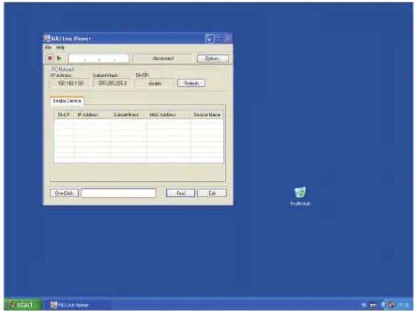 HDL Live Viewer File Help 诊断 Option PC Network IP Address: Subject Mask: HDLIP 102.160.1.50 255.295.255.8 disable Prefix Enable Device HDLIP IP Address Subnet Mask HDLI Address Device Name One Disk Find Exit START FEDUC NAME 11.13
