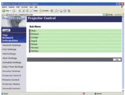 Projector Setup - Projector Control Projector Control - Projector Control Projector Setup - Projector Control Sub Menu Main Picture Images Input Setup Rename Option Menu Topic