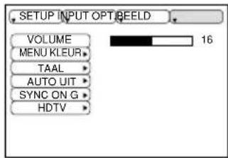 SETUP INPUT OPTREELD VOLUME MENU KLEUR TAAL AUTO UIT SYNC ON G HDTV 16