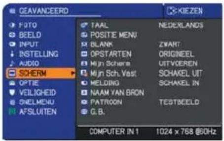 GEAVANCEERD FOTO BEELD INPUT INSTALLING AUDIO SCHERM OPTIE VEILIGHEID ONELMENU AFSLUITEN TAAL NEDERLANDS POSITE MENU ZVART BLANK OPSTARTEN ORIGNEEL Mijn Schere UITVOEREN Mijn Sch. Vast SCHAKEL UIT MELDING SCHAKEL IN NAAM VAN BRON PATROON TESTCEELD G.B. COMPUTER IN 1 1024 x 768 @50Hz