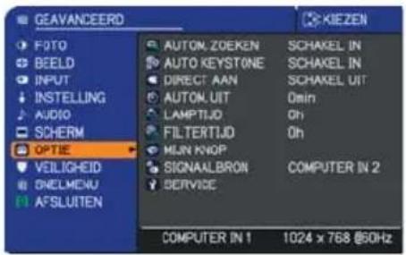 GEAVANCEERD FOTO BEELD INPUT INSTALLING AUDIO SCHERM OPTIE VEILIGEID SNELMENU AFSLUITEN AUTON.ZOEKEN AUTO KEYSTONE DIRECT AAN AUTON.UIT LAMPTIJO FILTERTIJD MLIN KNOP SIGNAALBRON SERVICE COMPUTER IN 1 1024 x 768 @50Hz KIEZEN SICAKEL IN SICAKEL IN SICAKEL UIT Omin Oh COMPUTER IN 2