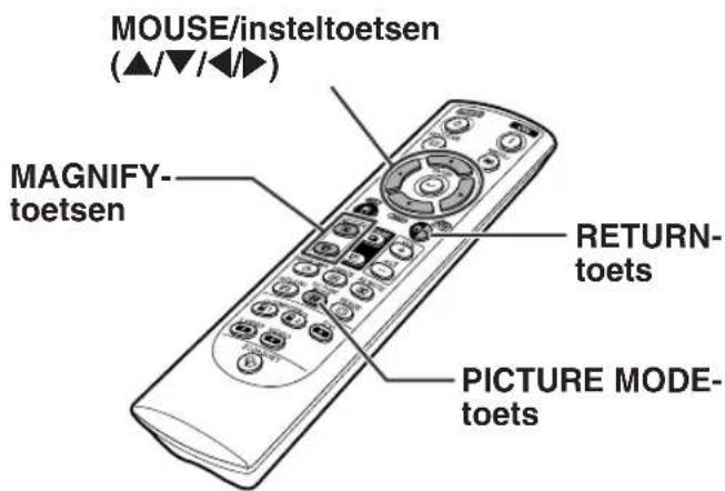 MOUSE/insteltoetsen (▲/▼/◄►) MAGNIFY- toetsen RETURN- toets PICTURE MODE- toets