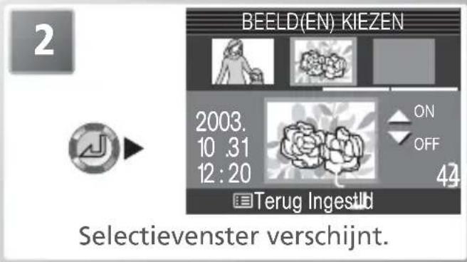2 BEELD(EN) KIEZEN 2003. 10 .31 12 : 20 ON OFF 44 Terug Ingestid Selectievenster verschijnt.