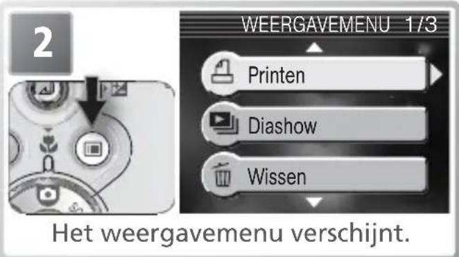 2 WEERGAVEMENU 1/3 Printen Diashow Wissen Het weergavemenu verschijnt.