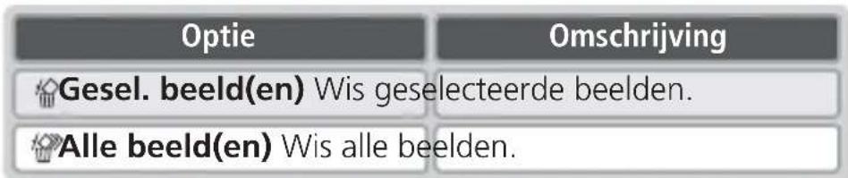 Optie Gesel. beeld(en) Wis geselecteerde beelden. Alle beeld(en) Wis alle beelden.