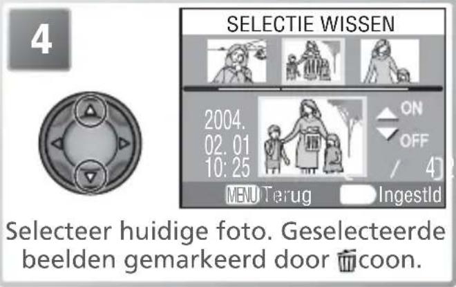 4 SELECTIE WISSEN 2004. 02. 01 10: 25 ON OFF / 4] MENU Terug Ingestid Selecteer huidige foto. Geselecteerde beelden gemarkeerd door 📞oon.