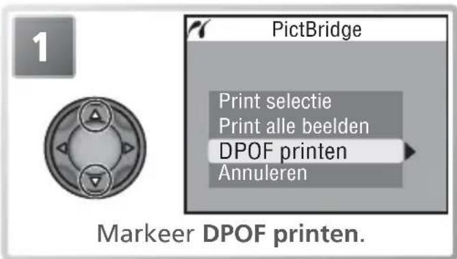 1 PictBridge Print selectie Print alle beelden DPOF printen Annuleren Markeer DPOF printen.