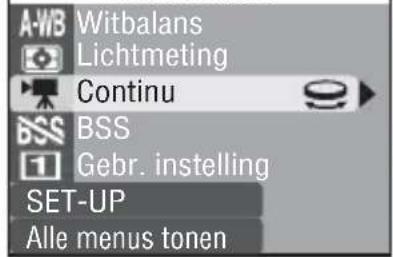 A-WB Witbalans Lichtmeting Continu BSS Gebr. instelling SET-UP Alle menus tonen