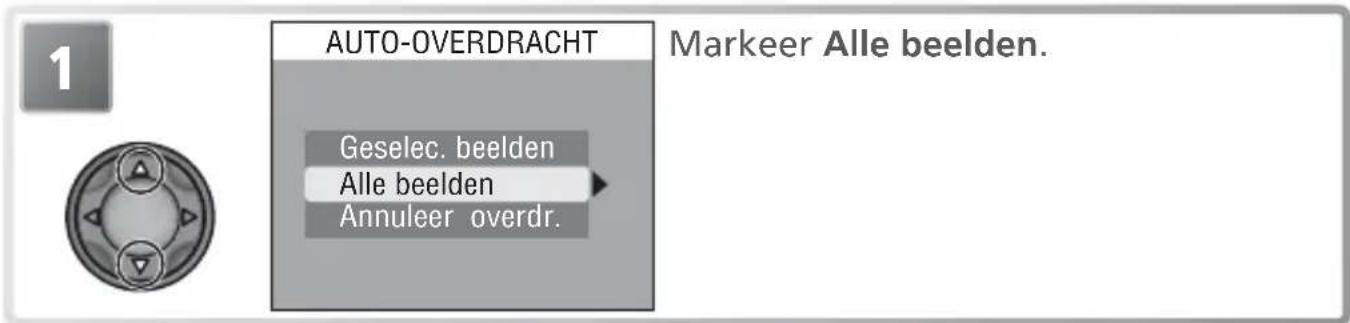AUTO-OVERDRACHT Geselec. beelden Alle beelden Annuleer overdr. Markeer Alle beelden.