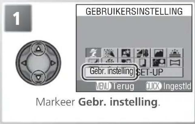 1 GEBRUIKERSINSTELLING Gebr. instelling SET-UP MENU Terug QUICK IngestId Markeer Gebr. instelling.