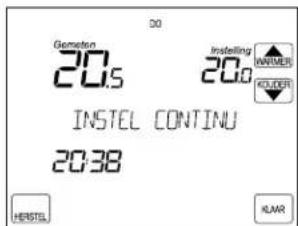 20.5 20.8 INSTELE CONTINU 20:38 HERSTEL KUAR