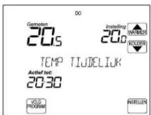 DO Gomotion 20.5 Instelling 20.0 WABER POWER TEMP TIUDELIUK ActieI tot: 2030 VCS PROGRAM INSTELLER