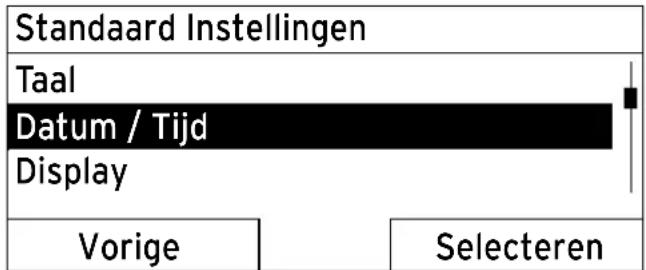 Standaard Instellingen Taal Datum / Tijd Display Vorige Selecteren