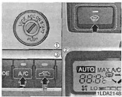 LOCK ACC ON START PUSH DE A/C AUTO MAX A/C 88:00 LO 1LDA2148