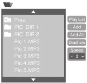 Prev. PIC DIR 1 PIC DIR 2 Pic 1.MP3 Pic 2.MP3 Pic 3.MP3 Pic 4.MP3 Pic 5.MP3 Play List Add Add All Diashow Speed - 2 →
