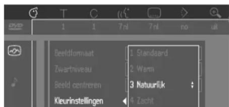 Beeldformaat Zwartniveau Beeld centreren Kleurinstellingen 1. Standaard 2. Warm 3. Natuurlijk 4. Zacht